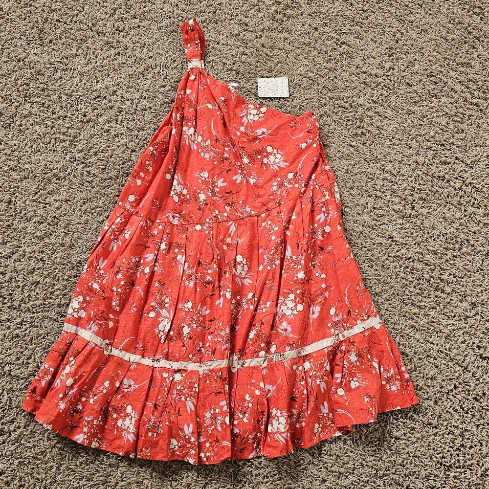 NWT Free People All Mine Mini Dress One Shoulder Floral Linen Blend Cherry Combo - Picture 2 of 10